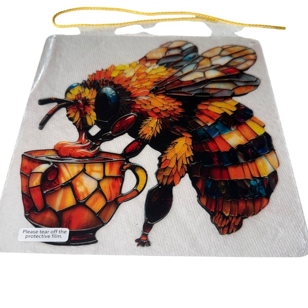 Bumble Bee Sun Catcher Stained Glass Style Window Hanging Decoration New